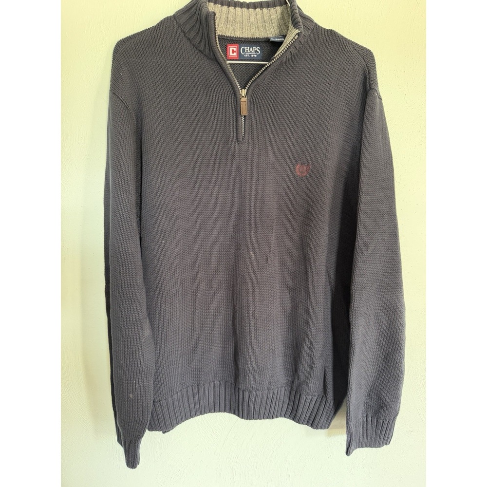 Chaps quarter-zip knit sweater ribbed mock neck small embroidered Sz XL